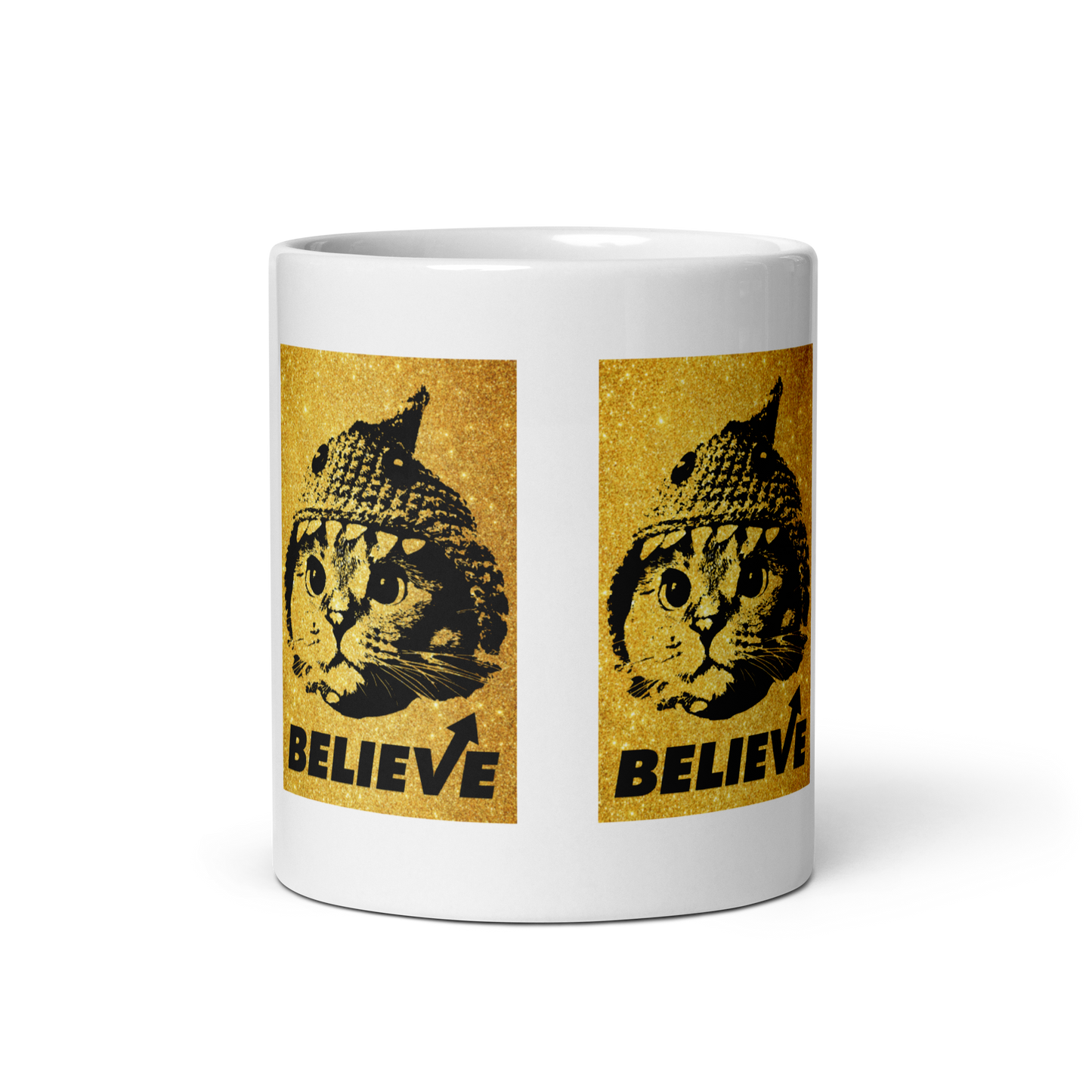 Believe Gold White glossy mug