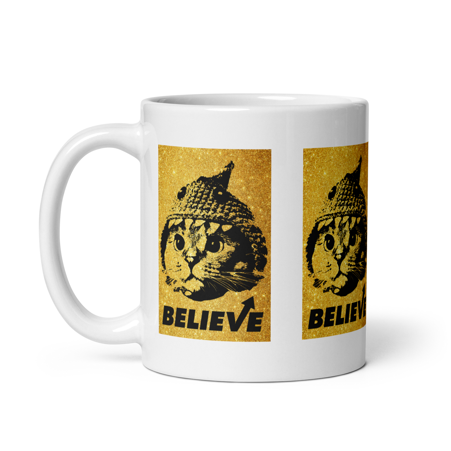 Believe Gold White glossy mug