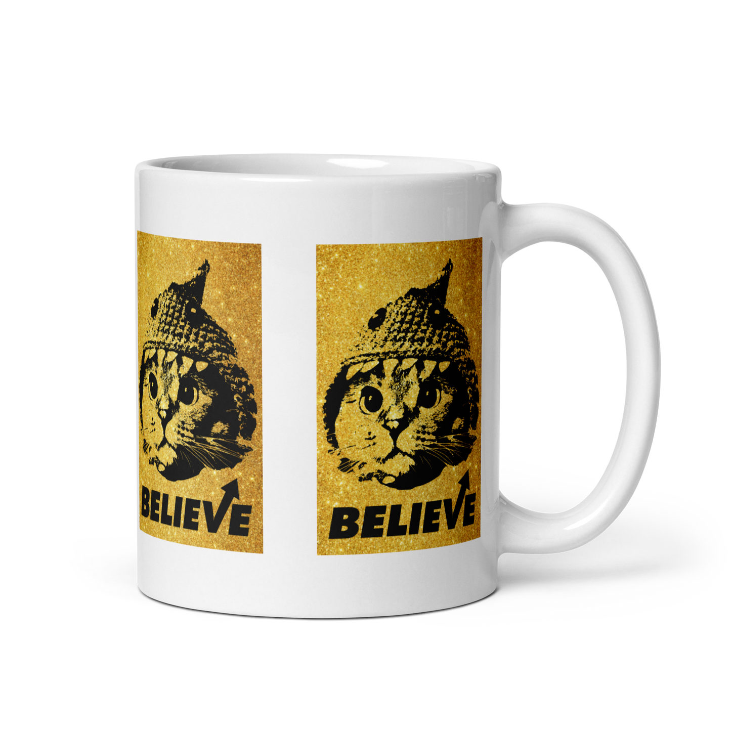 Believe Gold White glossy mug