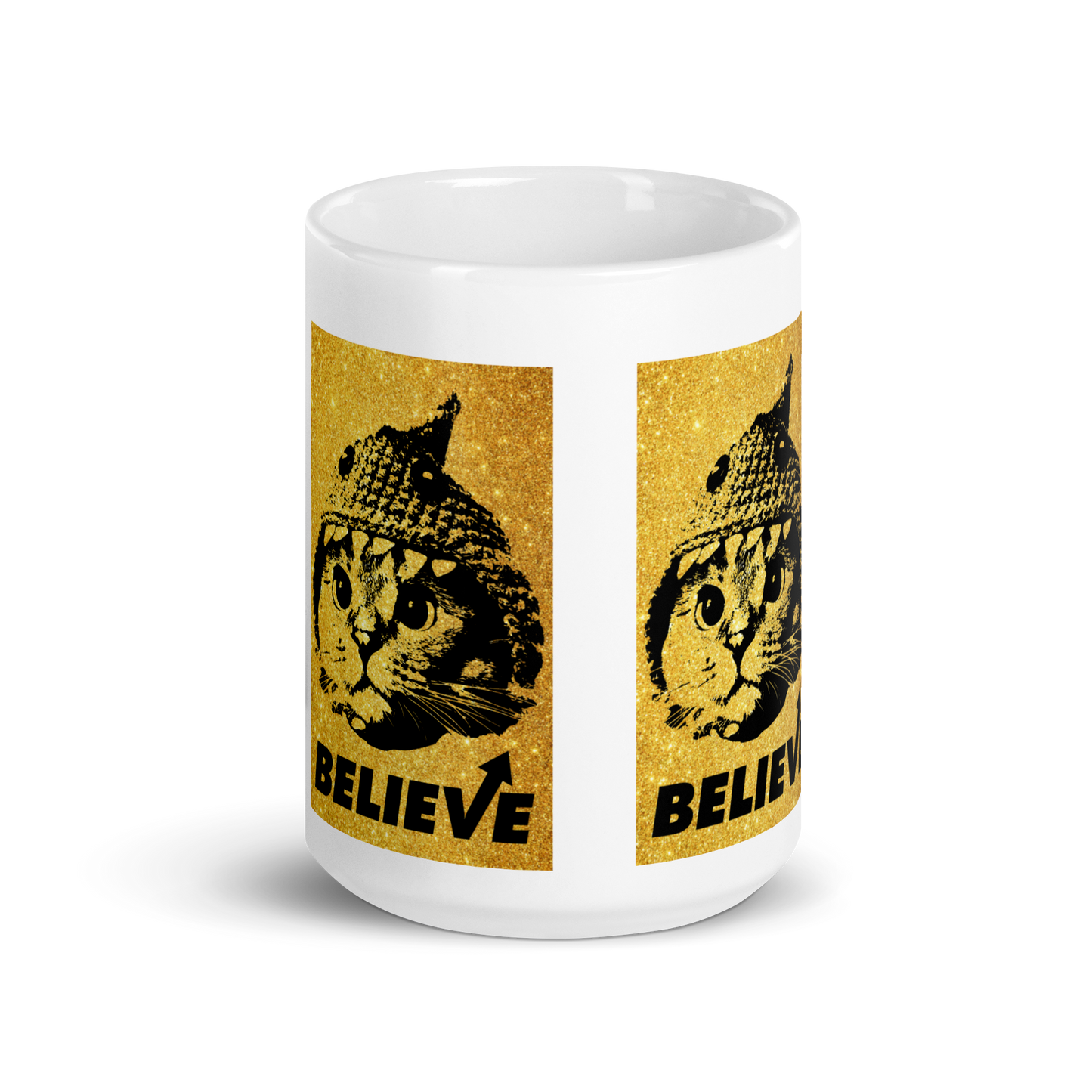 Believe Gold White glossy mug