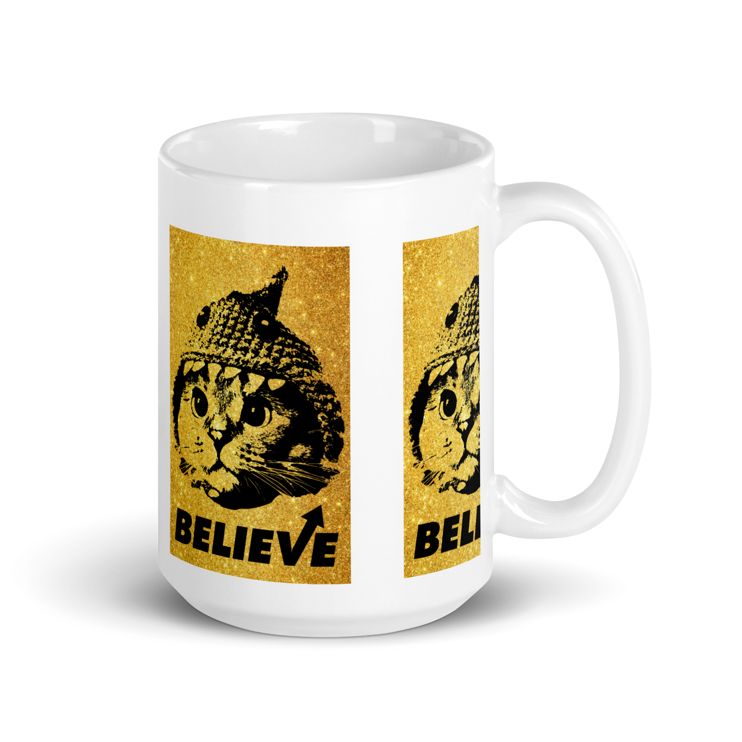 Believe Gold White glossy mug
