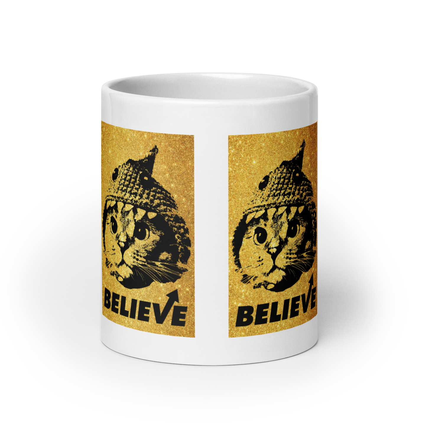 Believe Gold White glossy mug