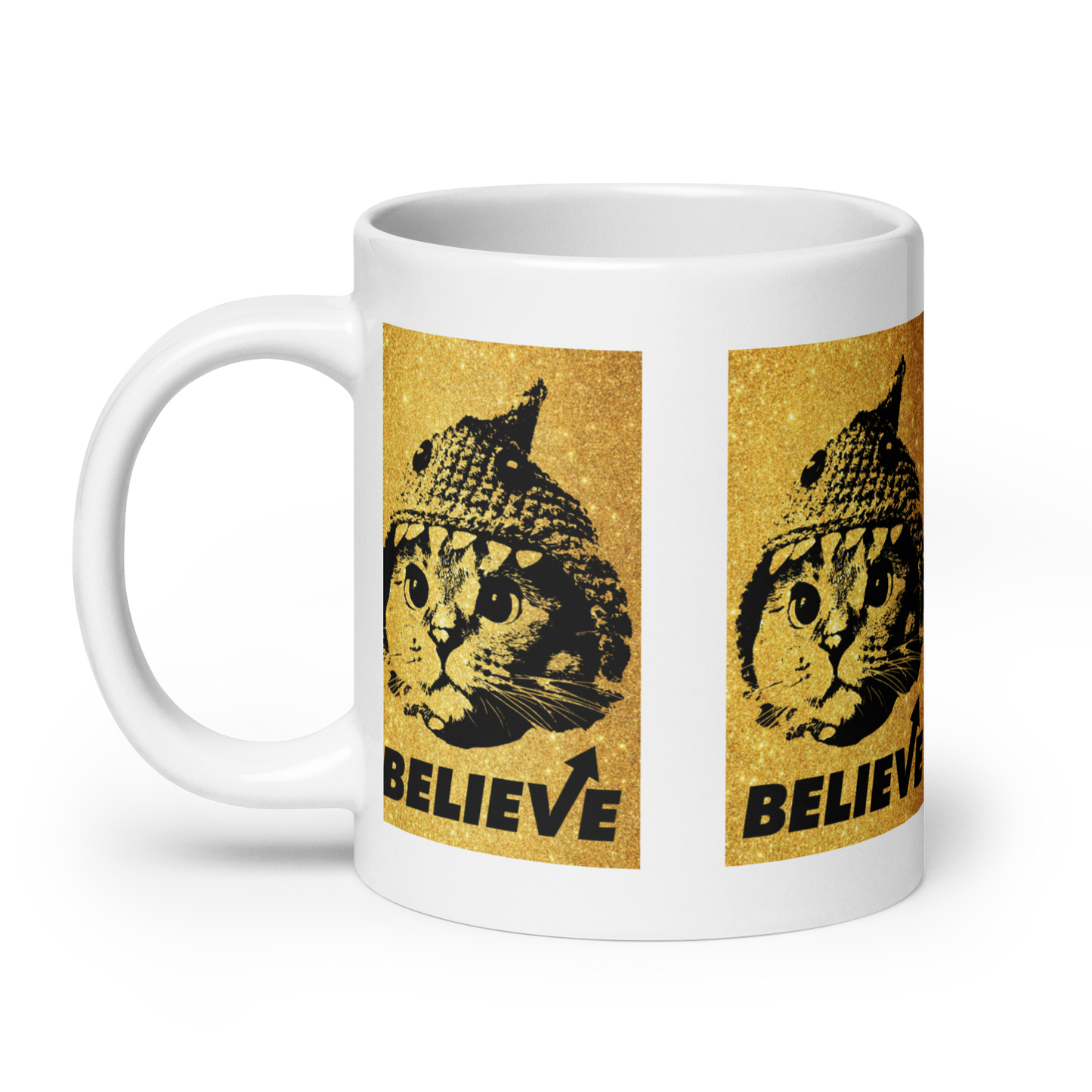 Believe Gold White glossy mug