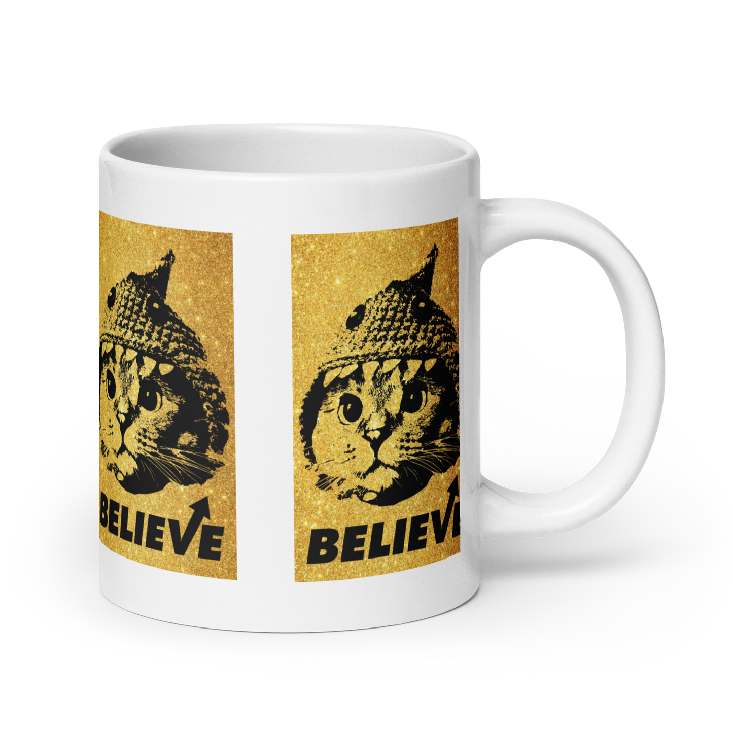 Believe Gold White glossy mug